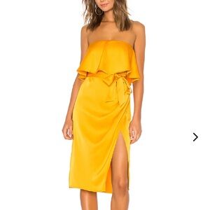 Lovers & Friends strapless silk gold dress
